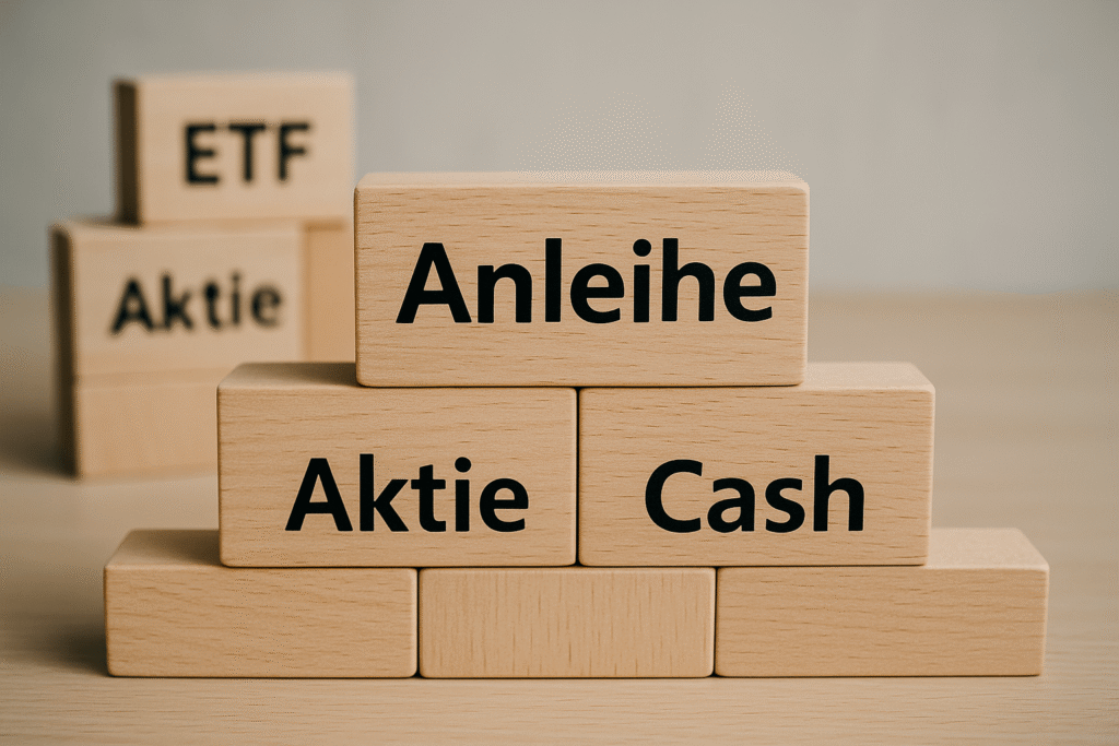 Was sind Anleihen – dargestellt durch Bauklötze mit Finanzbegriffen