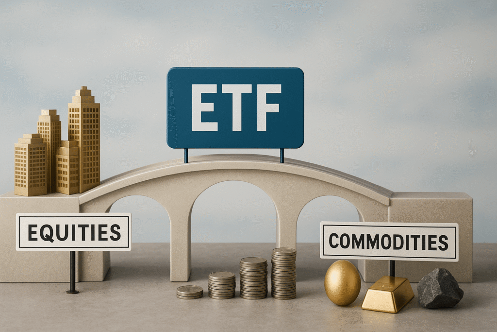 Symbolische Darstellung einer Brücke, die verschiedene Finanzmärkte verbindet, als Sinnbild für die Diversifikation durch ETFs